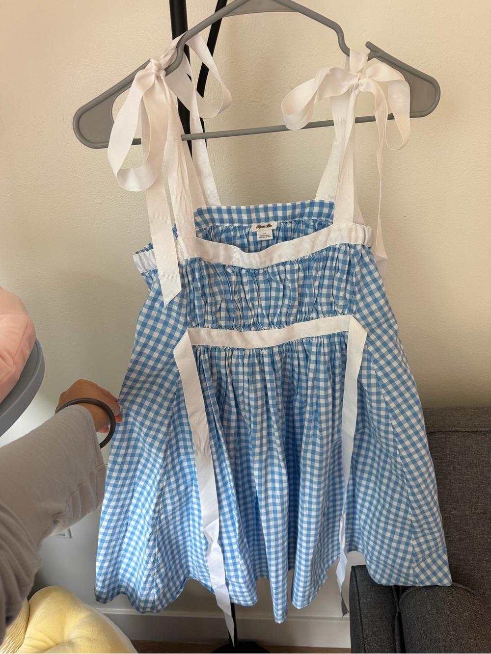 Kimchi Blue Blue and White Gingham Tie-Strap Sundress